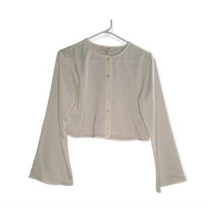 WAYF Cropped Button Front Top with Bell Sleeves French Vanilla XSmall